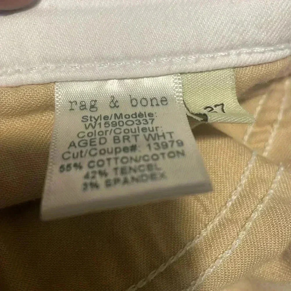 Rag and bone “aged  brt wht” “the Dre” cotton blend casual skinny denim jean 27 - Picture 6 of 6
